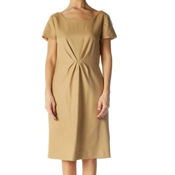 J. Crew Dresses & Skirts - J.Crew Beige Pleated Cap Sleeve Round Neck Work Dress